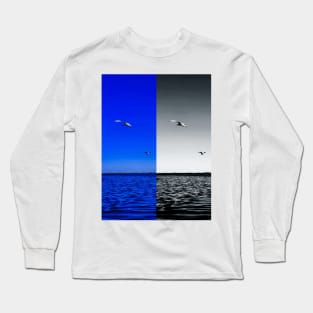 Seagull black and white and blue composition Long Sleeve T-Shirt